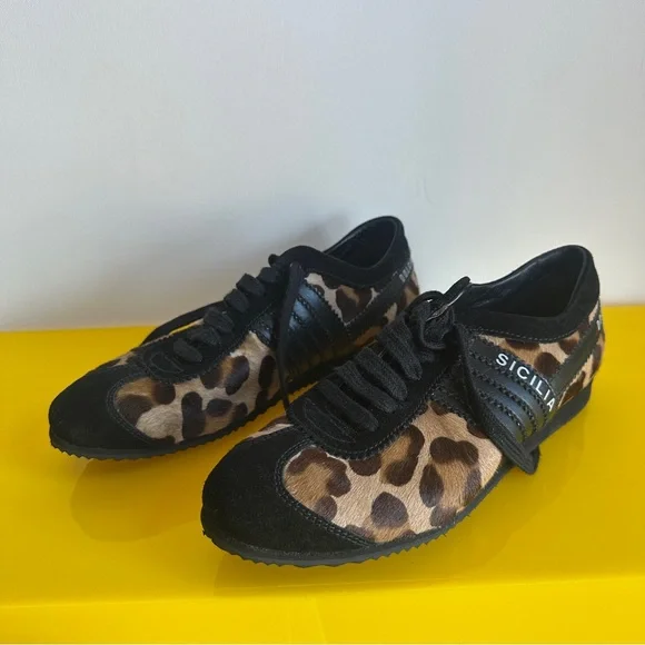 Dolce & Gabbana Black and Brown Leopard Sneakers - Picture 2 of 5
